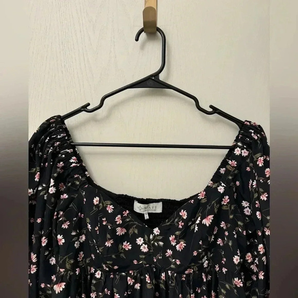 WAYF Floral Tiered Long Sleeve Black Pink Puff Sleeve Mini Dress Worn Once! - Picture 7 of 9